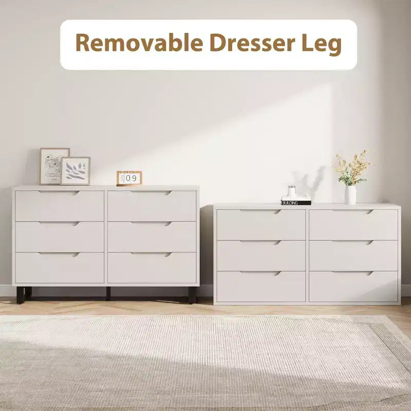 COZONY Commode 6 Tiroirs 120 cm Large en Bois, Meuble de Rangement Autonome avec Grande Capacité pour Chambre, Salon, Couloir, Blanc