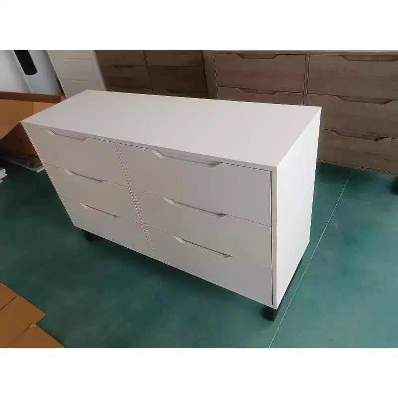 COZONY Commode 6 Tiroirs 120 cm Large en Bois, Meuble de Rangement Autonome avec Grande Capacité pour Chambre, Salon, Couloir, Blanc