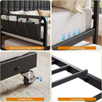 Cadre de lit banquette double GustoWave avec lit gigogne, lumière LED et station de recharge