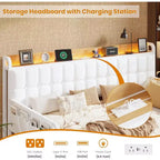 Cadre de lit banquette double GustoWave avec lit gigogne, lumière LED et station de recharge