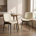 Set of 2 Mid-Century Modern Dining Chairs, PU Leather Upholstered Kitchen Chairs with Walnut Bentwood Back and Metal Legs for Dining Room & Kitchen