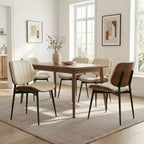 Lot de 2 chaises de salle à manger modernes du milieu du siècle, chaises de cuisine rembourrées en cuir PU avec dossier en bois courbé noyer et pieds en métal pour salle à manger et cuisine