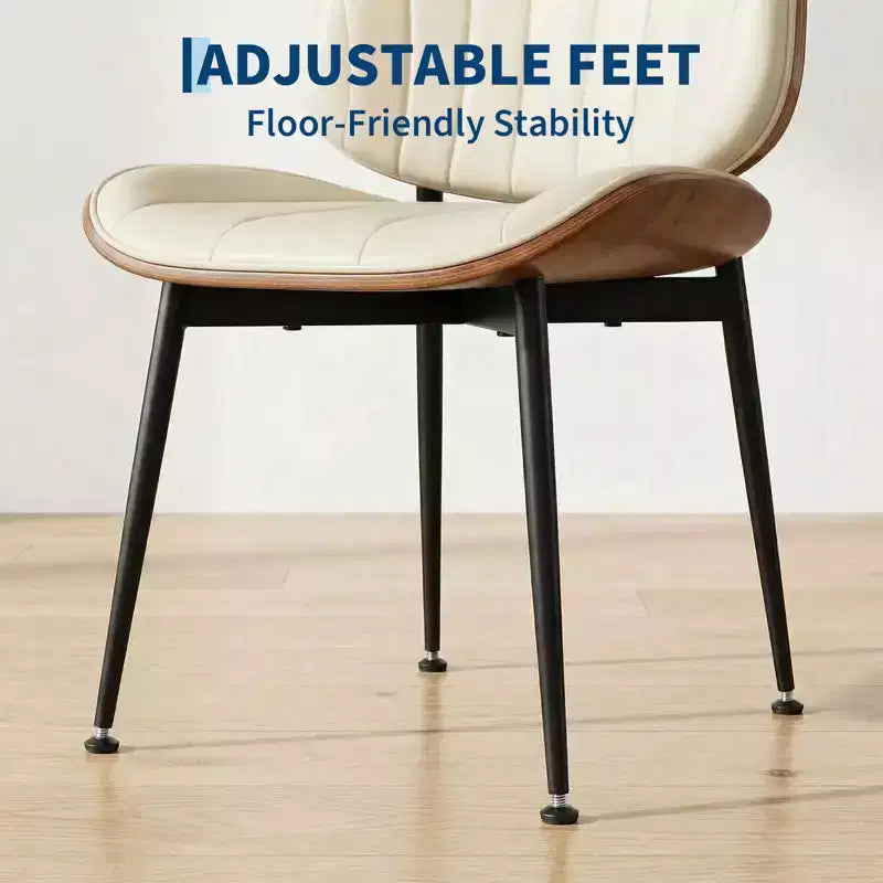 Lot de 2 chaises de salle à manger modernes du milieu du siècle, chaises de cuisine rembourrées en cuir PU avec dossier en bois courbé noyer et pieds en métal pour salle à manger et cuisine