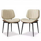Lot de 2 chaises de salle à manger modernes du milieu du siècle, chaises de cuisine rembourrées en cuir PU avec dossier en bois courbé noyer et pieds en métal pour salle à manger et cuisine