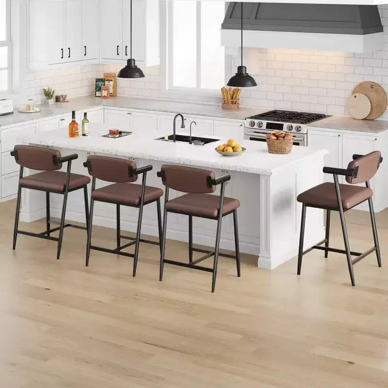 Lot de 4 tabourets de bar avec accoudoirs, hauteur de 66 cm, tabourets de bar modernes en métal avec dossier et repose-pieds, siège large pour îlot de cuisine, montage facile