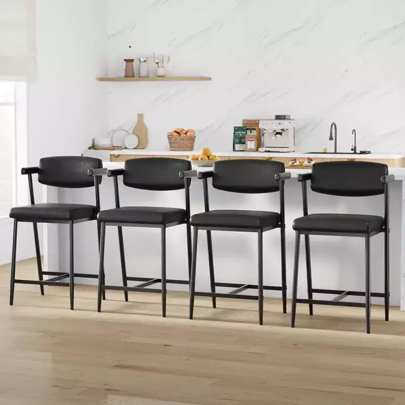 Lot de 4 tabourets de bar avec accoudoirs, hauteur de 66 cm, tabourets de bar modernes en métal avec dossier et repose-pieds, siège large pour îlot de cuisine, montage facile