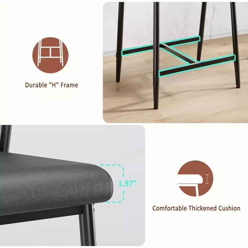Lot de 4 tabourets de bar avec accoudoirs, hauteur de 66 cm, tabourets de bar modernes en métal avec dossier et repose-pieds, siège large pour îlot de cuisine, montage facile