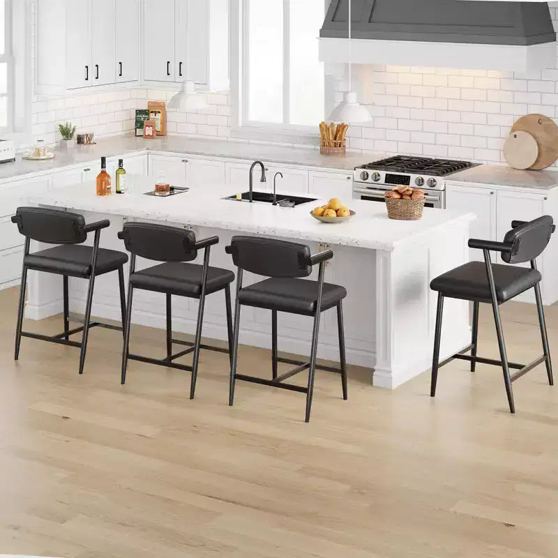 Lot de 4 tabourets de bar avec accoudoirs, hauteur de 66 cm, tabourets de bar modernes en métal avec dossier et repose-pieds, siège large pour îlot de cuisine, montage facile