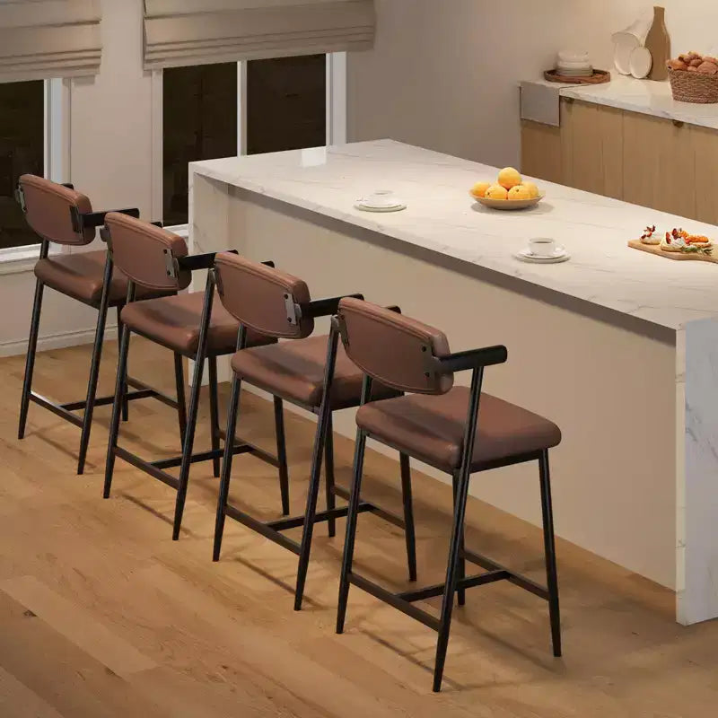 Lot de 4 tabourets de bar avec accoudoirs, hauteur de 66 cm, tabourets de bar modernes en métal avec dossier et repose-pieds, siège large pour îlot de cuisine, montage facile