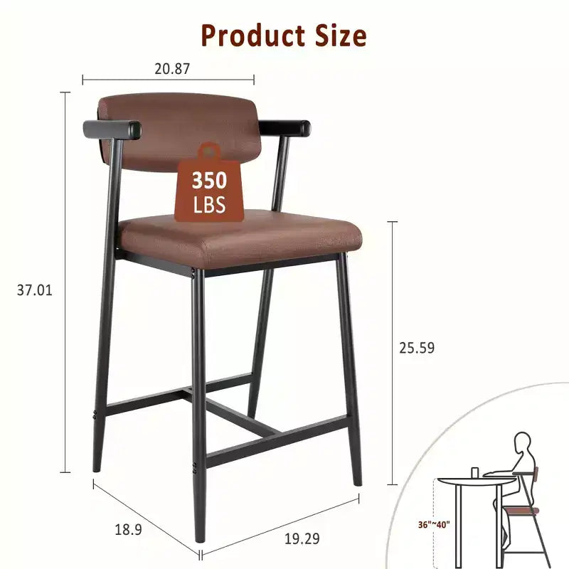 Lot de 4 tabourets de bar avec accoudoirs, hauteur de 66 cm, tabourets de bar modernes en métal avec dossier et repose-pieds, siège large pour îlot de cuisine, montage facile