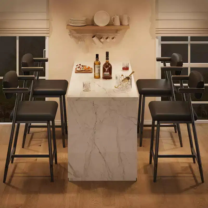 Bar Stools Set of 4 with Arms, 26 Counter Height, Modern Metal Barstools with Back & Footrest, Wide Seat for Kitchen Island Easy Assembly