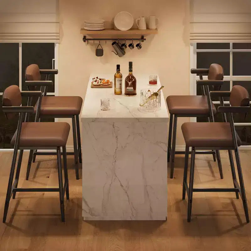 Lot de 4 tabourets de bar avec accoudoirs, hauteur de 66 cm, tabourets de bar modernes en métal avec dossier et repose-pieds, siège large pour îlot de cuisine, montage facile