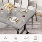 Table à manger rectangulaire de ferme pour 6 personnes, plateau en bois massif rustique et pieds en métal robustes, table de cuisine et de salle à manger solide pour les repas en famille