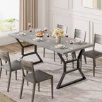 Table à manger rectangulaire de ferme pour 6 personnes, plateau en bois massif rustique et pieds en métal robustes, table de cuisine et de salle à manger solide pour les repas en famille