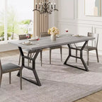 Table à manger rectangulaire de ferme pour 6 personnes, plateau en bois massif rustique et pieds en métal robustes, table de cuisine et de salle à manger solide pour les repas en famille