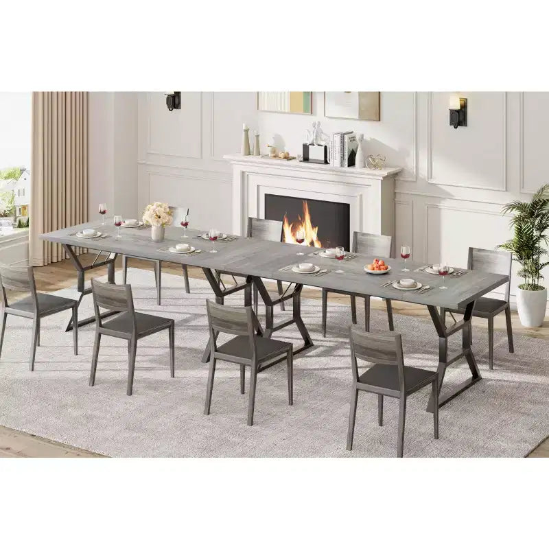 Table à manger rectangulaire de ferme pour 6 personnes, plateau en bois massif rustique et pieds en métal robustes, table de cuisine et de salle à manger solide pour les repas en famille