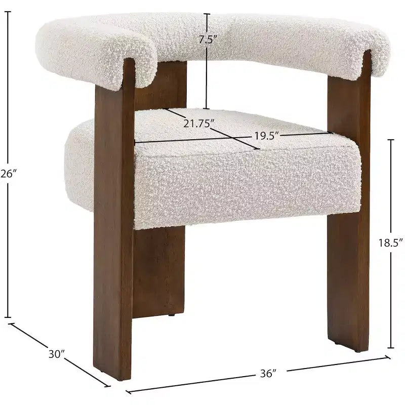Chaise de salle à manger Meridian Furniture Barrel en tissu bouclé crème
