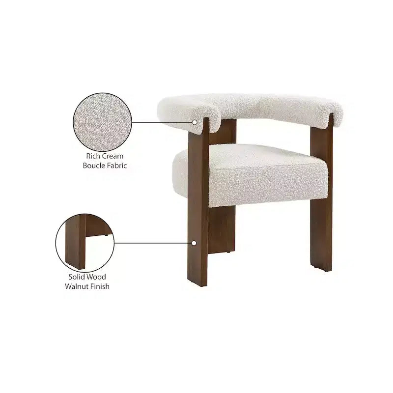 Chaise de salle à manger Meridian Furniture Barrel en tissu bouclé crème