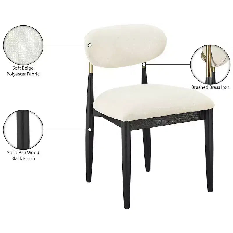Meridian Furniture Riccio, Chaise de salle à manger latérale rembourrée en tissu performant crème, lot de 2