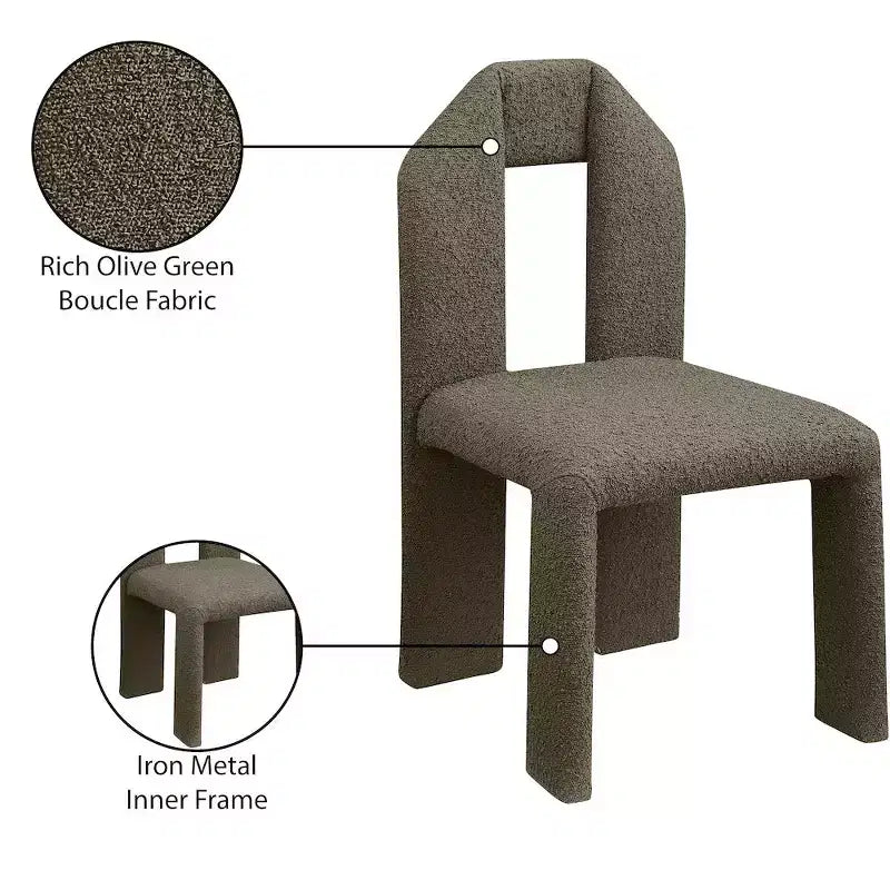 Chaise de salle à manger en tissu bouclé olive Bennett de Meridian Furniture, lot de 2
