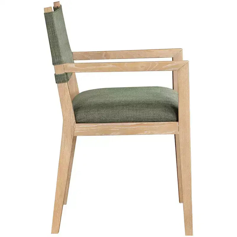 Meridian Furniture Chaise de salle à manger avec accoudoirs en tissu texturé lin olive Avon