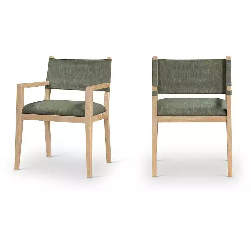 Meridian Furniture Chaise de salle à manger avec accoudoirs en tissu texturé lin olive Avon