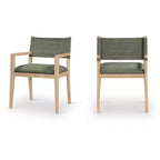 Meridian Furniture Chaise de salle à manger avec accoudoirs en tissu texturé lin olive Avon