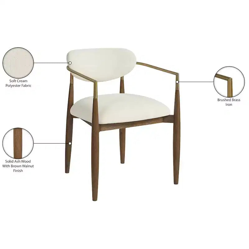 Chaise de salle à manger capitonnée en tissu performant crème Riccio de Meridian Furniture avec accoudoirs, lot de 2