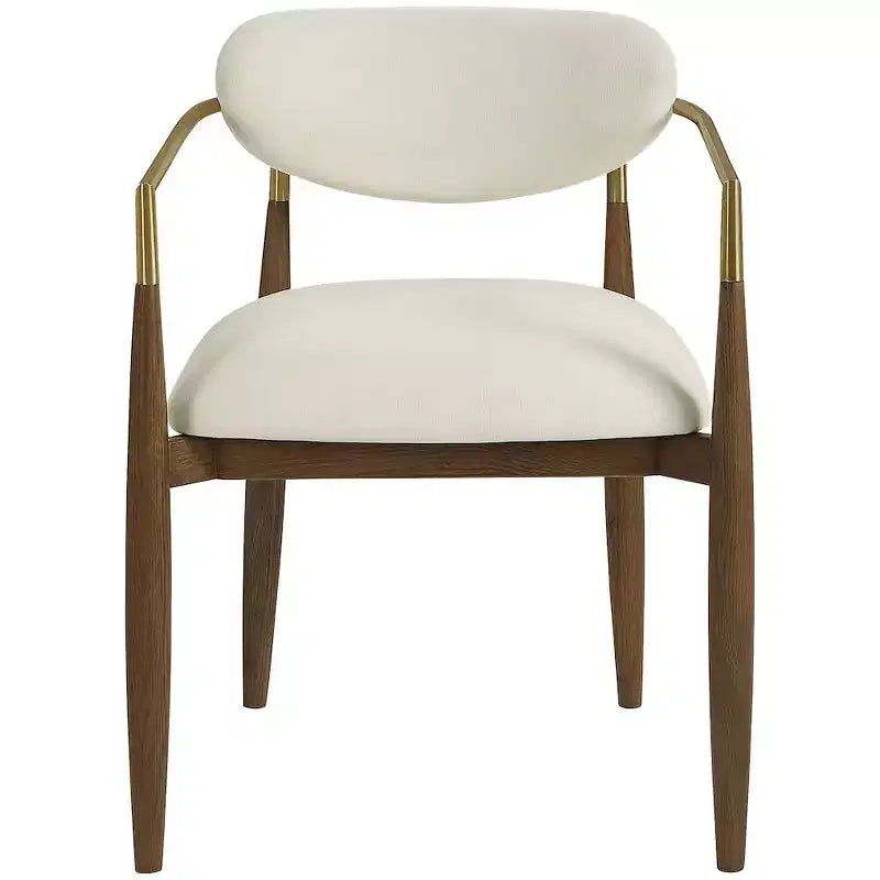 Chaise de salle à manger capitonnée en tissu performant crème Riccio de Meridian Furniture avec accoudoirs, lot de 2