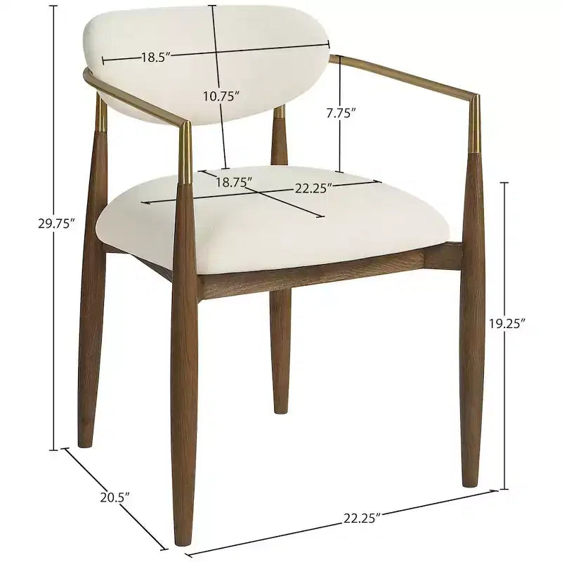 Chaise de salle à manger capitonnée en tissu performant crème Riccio de Meridian Furniture avec accoudoirs, lot de 2