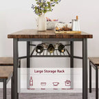Ensemble de salle à manger 5 pièces de style ferme marron pour 4 personnes, table de cuisine rectangulaire en bois avec 4 chaises et étagère de rangement pour salle à manger et petits espaces