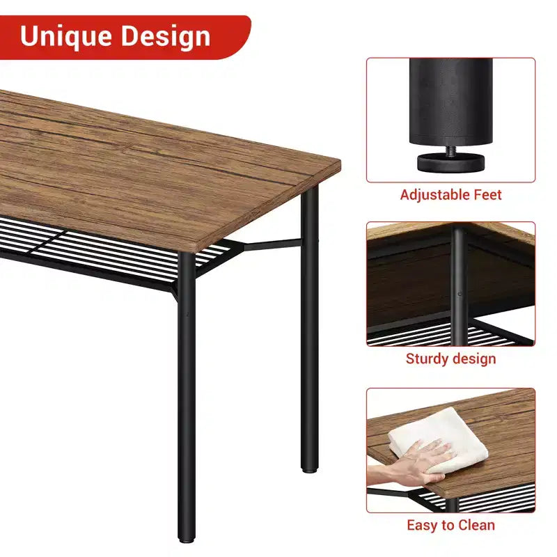 Ensemble de salle à manger 5 pièces de style ferme marron pour 4 personnes, table de cuisine rectangulaire en bois avec 4 chaises et étagère de rangement pour salle à manger et petits espaces