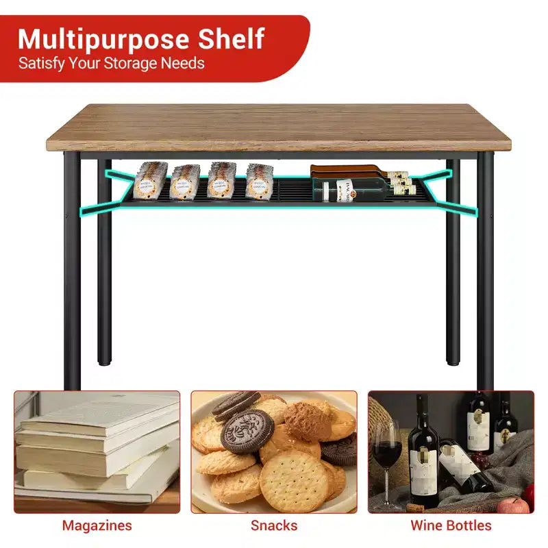 Ensemble de salle à manger 5 pièces de style ferme marron pour 4 personnes, table de cuisine rectangulaire en bois avec 4 chaises et étagère de rangement pour salle à manger et petits espaces
