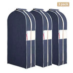 3 Pack 47 Cotton Linen Garment Bags, Hanging Storage with Clear Window & 10 Gusset, Breathable Dust Cover for Suits, Jackets, Coats, Navy