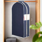 Lot de 3 Housses de Vêtements en Coton et Lin de 119 cm, Rangement Suspendu avec Fenêtre Transparente et Soufflet de 25 cm, Housse Anti-Poussière Respirante pour Costumes, Vestes, Manteaux, Bleu Marine