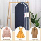 Lot de 3 Housses de Vêtements en Coton et Lin de 119 cm, Rangement Suspendu avec Fenêtre Transparente et Soufflet de 25 cm, Housse Anti-Poussière Respirante pour Costumes, Vestes, Manteaux, Bleu Marine