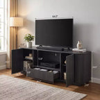 Meuble TV ondulé JVNOXK de 162,5 cm, buffet arrondi, armoire de rangement, armoire à rayures verticales en bois pour salon/chambre/entrée.