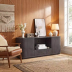 Meuble TV ondulé JVNOXK de 162,5 cm, buffet arrondi, armoire de rangement, armoire à rayures verticales en bois pour salon/chambre/entrée.