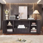 Meuble TV ondulé JVNOXK de 162,5 cm, buffet arrondi, armoire de rangement, armoire à rayures verticales en bois pour salon/chambre/entrée.