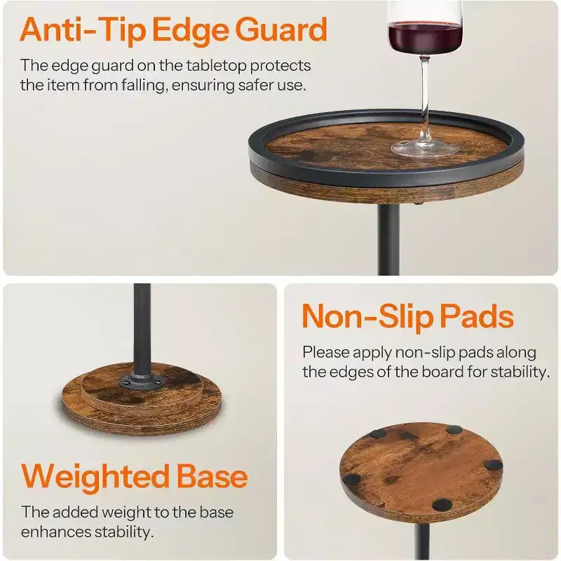 ALUCSET Petite Table d'Appoint Ronde, Table Basse, Table à Cocktail avec Piédestal pour Petits Espaces dans le Salon, la Chambre, à Côté du Canapé