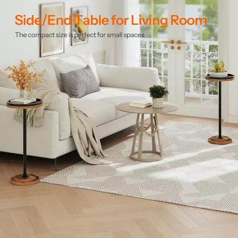 ALUCSET Petite Table d'Appoint Ronde, Table Basse, Table à Cocktail avec Piédestal pour Petits Espaces dans le Salon, la Chambre, à Côté du Canapé