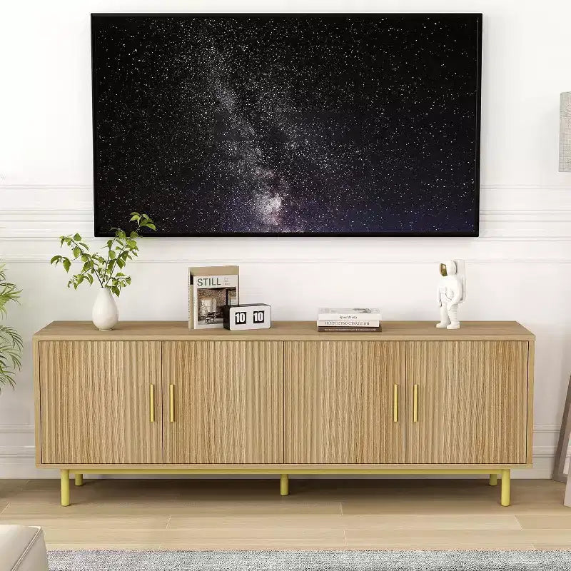 Dyonery 70 Meuble TV avec portes cannelées, Centre de divertissement avec rangementPS ! Étagère réglable, Console TV moderne pour salon et chambre à coucher,