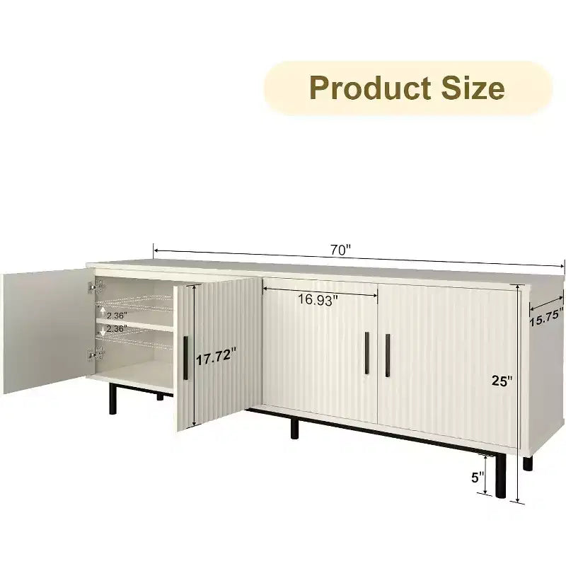 Dyonery 70 Meuble TV avec portes cannelées, Centre de divertissement avec rangementPS ! Étagère réglable, Console TV moderne pour salon et chambre à coucher,