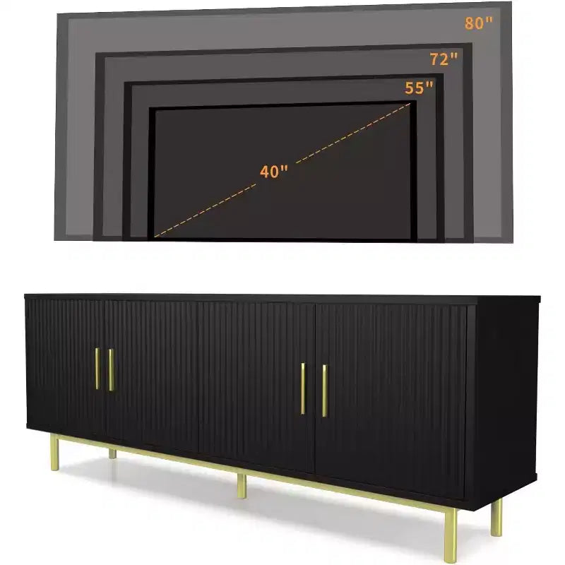 Dyonery 70 Meuble TV avec portes cannelées, Centre de divertissement avec rangementPS ! Étagère réglable, Console TV moderne pour salon et chambre à coucher,