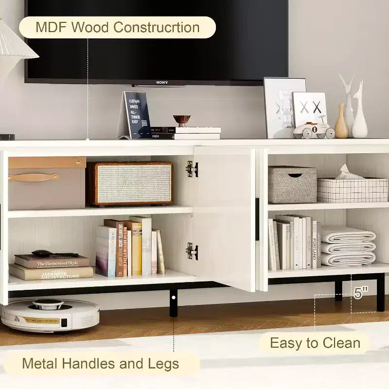 Dyonery 70 Meuble TV avec portes cannelées, Centre de divertissement avec rangementPS ! Étagère réglable, Console TV moderne pour salon et chambre à coucher,