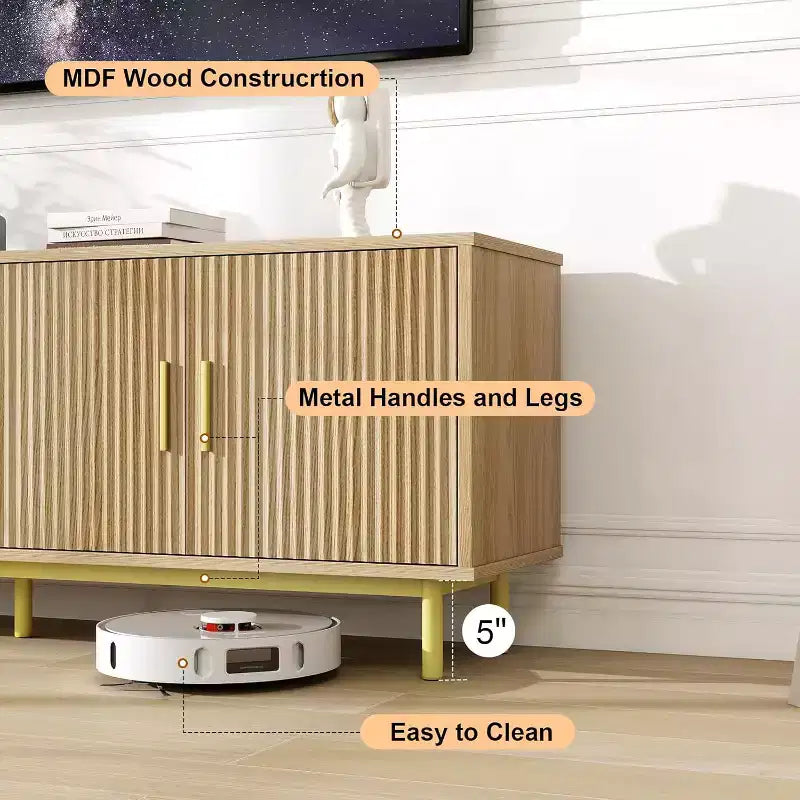 Dyonery 70 Meuble TV avec portes cannelées, Centre de divertissement avec rangementPS ! Étagère réglable, Console TV moderne pour salon et chambre à coucher,