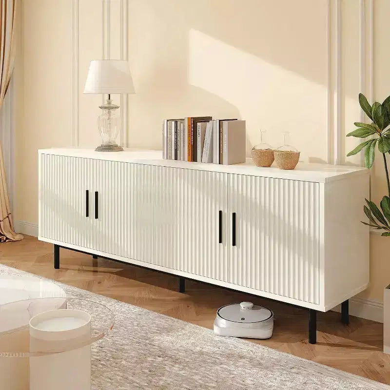 Dyonery 70 Meuble TV avec portes cannelées, Centre de divertissement avec rangementPS ! Étagère réglable, Console TV moderne pour salon et chambre à coucher,