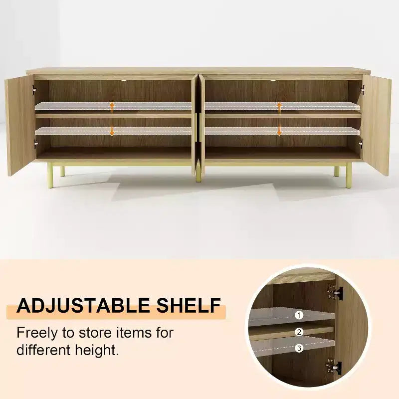 Dyonery 70 Meuble TV avec portes cannelées, Centre de divertissement avec rangementPS ! Étagère réglable, Console TV moderne pour salon et chambre à coucher,