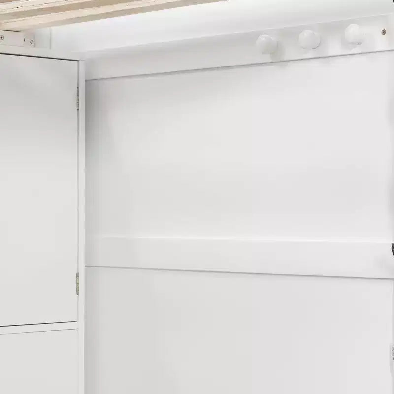 Lit superposé en L Luxystar, double sur grand, avec escalier de rangement, armoire, penderie et lumière