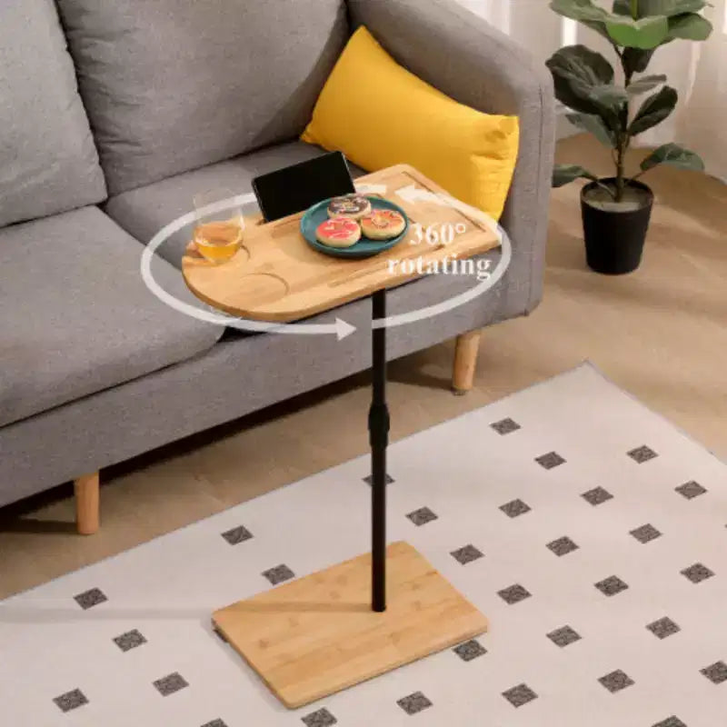 Table d'appoint de canapé réglable en hauteur en bambou, table d'appoint ovale en forme de C avec fentes, table d'appoint pour canapé, lit et chaise dans le salon, la chambre et le bureau